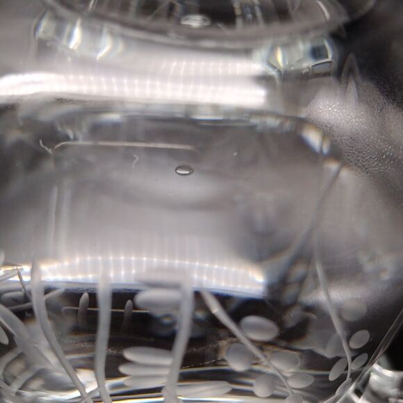 Krosno Hand Blown Etched Glass Creamer Applied Handle Floral Design Poland - Picture 10 of 10